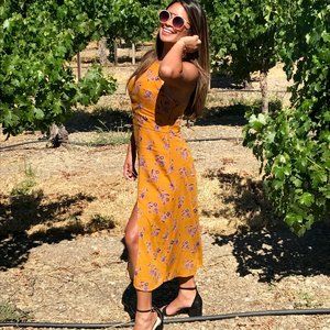 Midi Yellow Dress - Slits & Racer-Back (Medium)